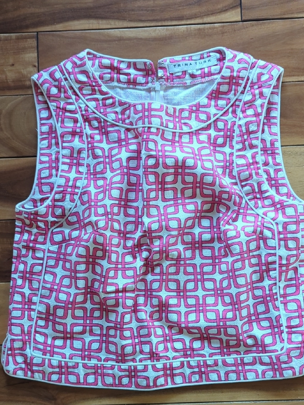 Trina Turk Pink and White Geometric Sleeveless Tank